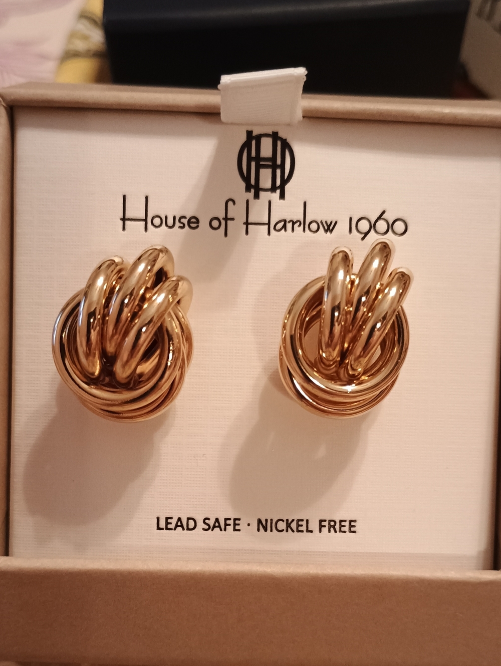 House of Harlow 1960 Gold Chunky Multi Loop Love Knot Earrings NIB